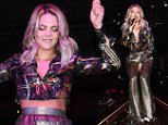 Louisa Johnson displays her abs in a metallic crop top