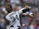 Bryce Harper chargers Giants pitcher Hunter Strickland 