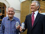 Bob Hawke drinks birthday beer next to his own wax figure