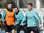 Cristiano Ronaldo trains with Real Madrid team mates