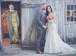 Groom surprises his bride by hiring a terrifying CLOWN to hide in their wedding photo