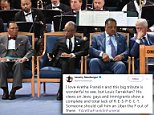 Louis Farrakhan sits alongside Bill Clinton at Aretha Franklin funeral